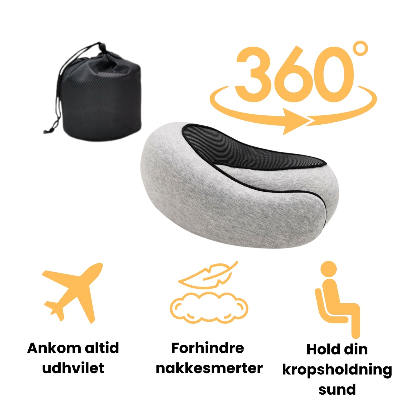 FlyPillow™ – Ergonomisk nakkepude med 360° støtte til nakke, hage & hoved